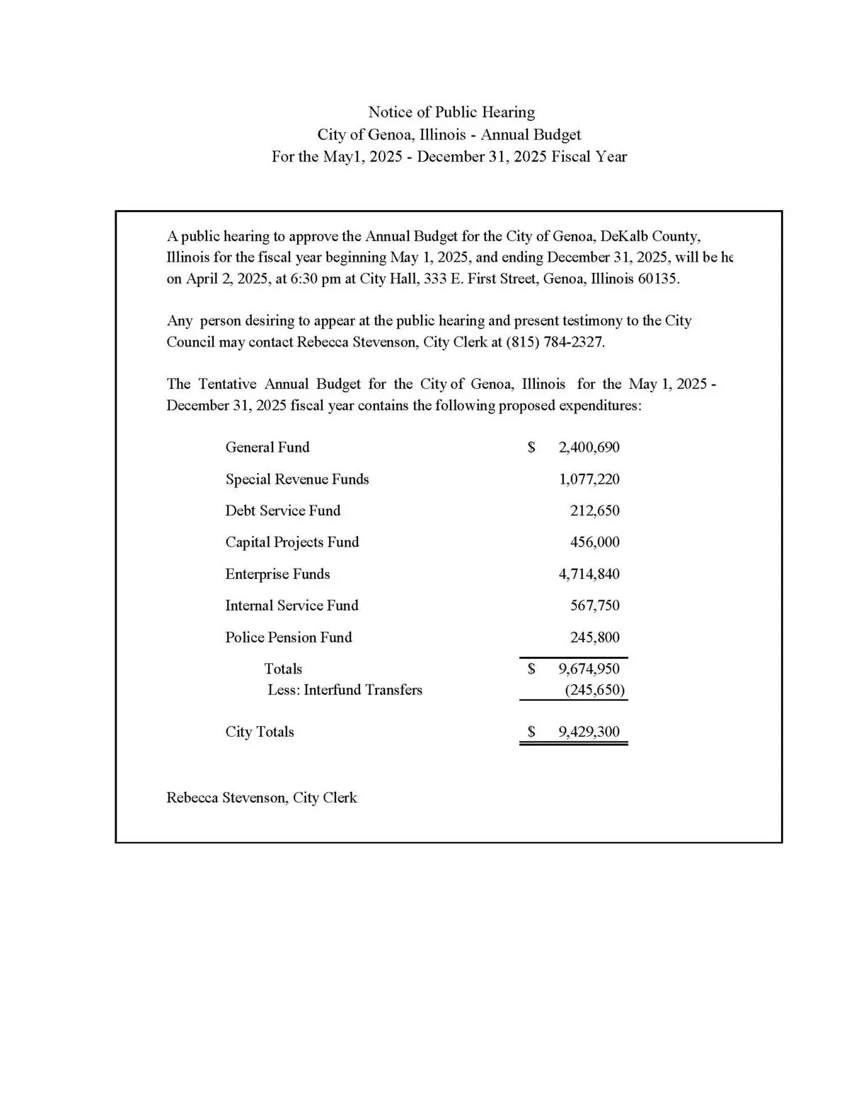 information regarding the City's upcoming budget