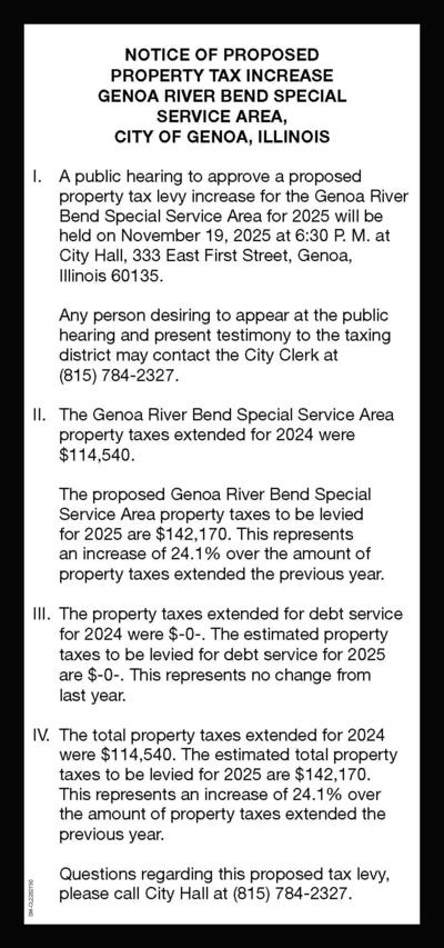 Notice of Proposed Property Tax Increase Genoa River Bend Special Service Area